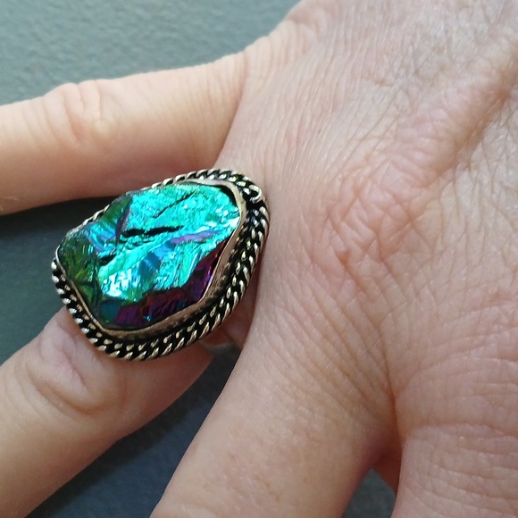 New Rainbow Titanium Crystal Quartz 925 Silver Ring. - Picture 10 of 12